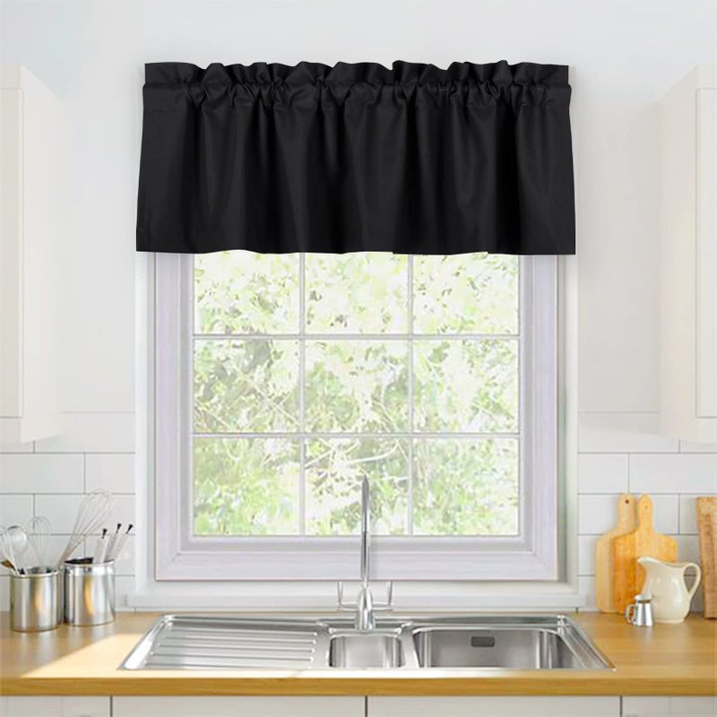 Valea Home Blackout Valance Curtains Waterproof Soft Rod Pocket Valance for Kitchen and Bathroom Window Room Darkening Valances for Bedroom, 52 inch x 18 inch, Black - Image 2